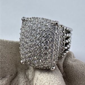 David Yurman Pave Diamond Square Dome Ring in Sterling Silver - Silver sz8